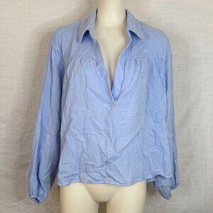 Light Blue Women's Gauze Peasant Blouse